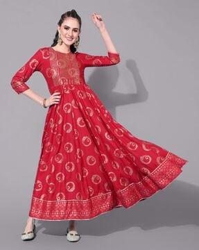 floral print round-neck anarkali kurta