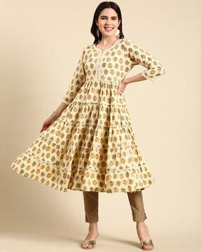 floral print round-neck anarkali kurta