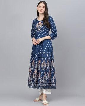 floral print round-neck anarkali kurta