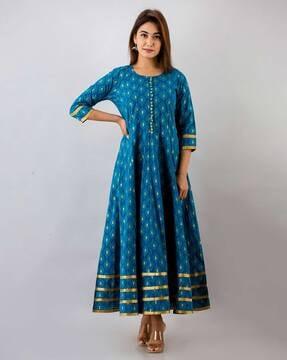 floral print round-neck anarkali kurta