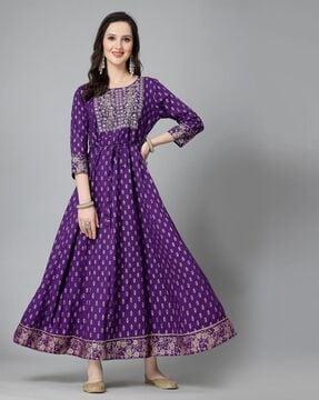 floral print round-neck anarkali kurta