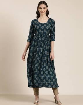 floral print round-neck anarkali kurta