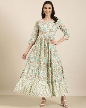 floral print round-neck anarkali kurta