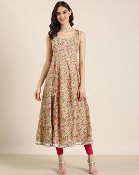 floral print round-neck anarkali kurta