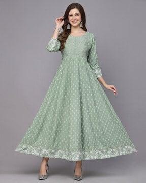 floral print round-neck anarkali kurta