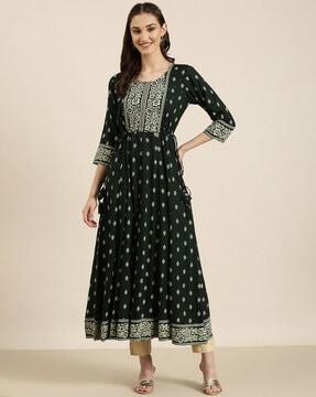 floral print round-neck anarkali kurta