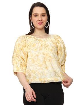 floral print round-neck blouson top