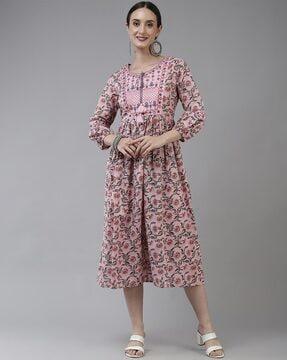 floral print round-neck empire dress