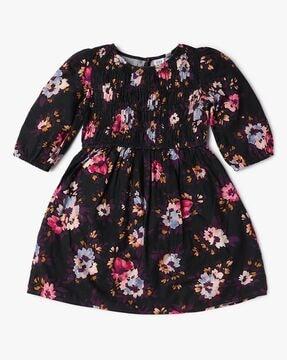 floral print round-neck fit & flare dress