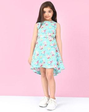 floral print round-neck fit and flare dress