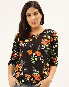 floral print round-neck fitted top