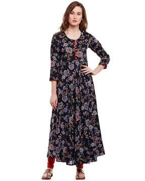 floral print round-neck flared kurta