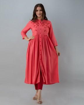 floral print round-neck flared kurta