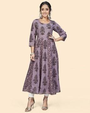 floral print round-neck flared kurta