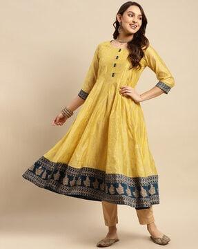 floral print round-neck flared kurta