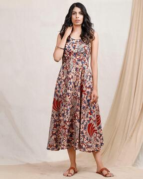 floral print round neck flared kurta