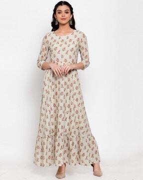 floral print round-neck gown dress