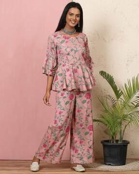 floral print round-neck jumpsuit