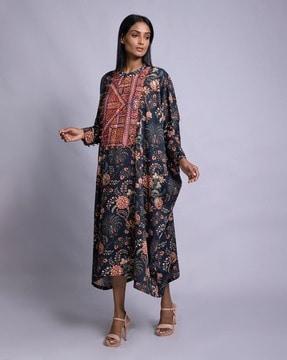 floral print round-neck kaftan dress