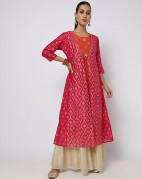 floral print round-neck kurta with jacket