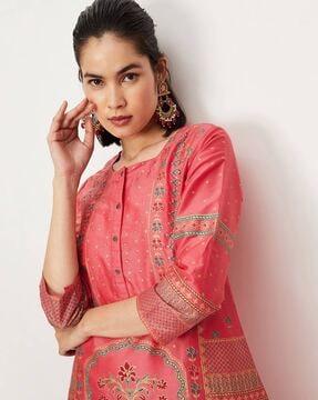 floral print round-neck kurta