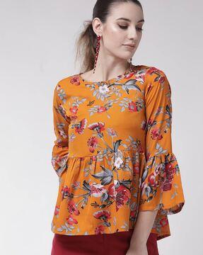 floral print round-neck peplum top