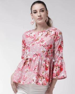 floral print round-neck peplum top