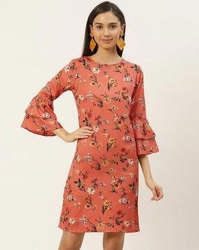 floral print round-neck sheath dress