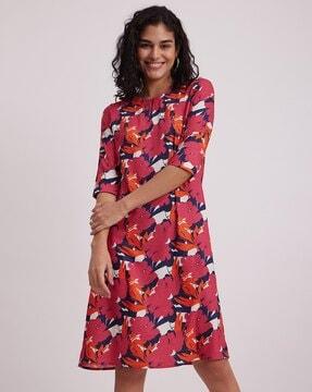 floral print round-neck sheath dress