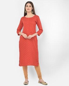 floral print round-neck straight kurta