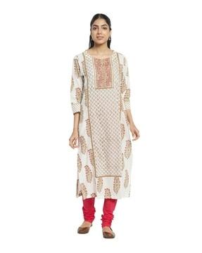 floral print round-neck straight kurta