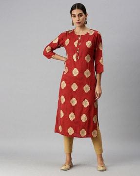 floral print round-neck straight kurta