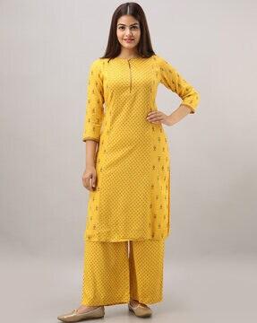 floral print round-neck straight kurta