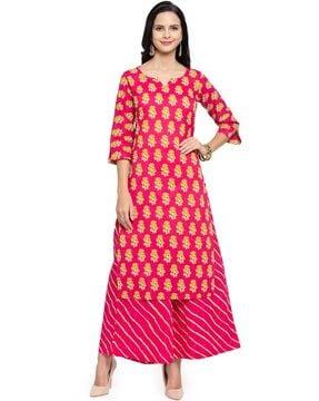 floral print round-neck straight kurta