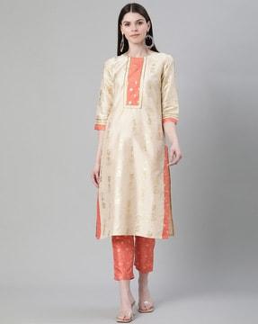 floral print round-neck straight kurta