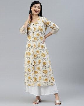 floral print round-neck straight kurta