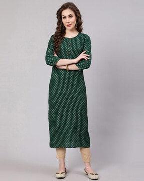 floral print round-neck straight kurta