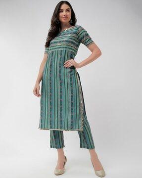 floral print round-neck straight kurta