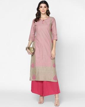 floral print round-neck straight kurta