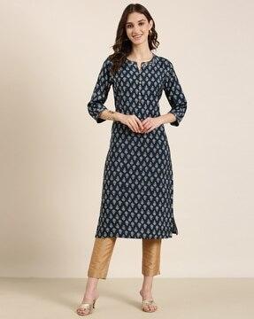 floral print round-neck straight kurta