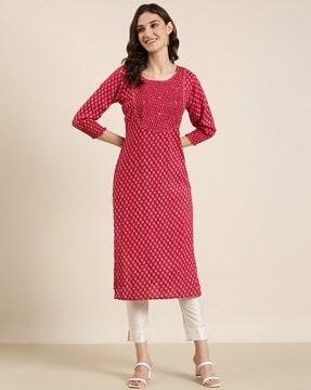 floral print round-neck straight kurta