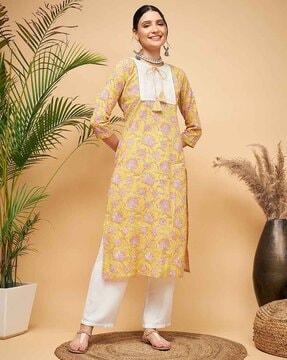 floral print round-neck straight kurta