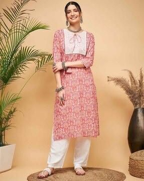 floral print round-neck straight kurta