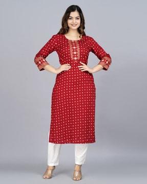 floral print round-neck straight kurta