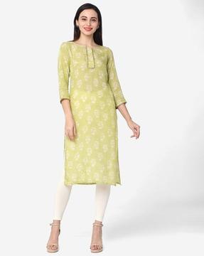 floral print round-neck straight kurta