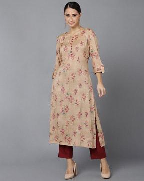 floral print round-neck straight kurta