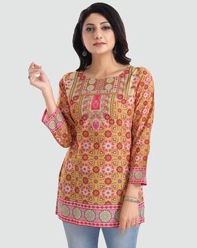 floral print round-neck straight kurti