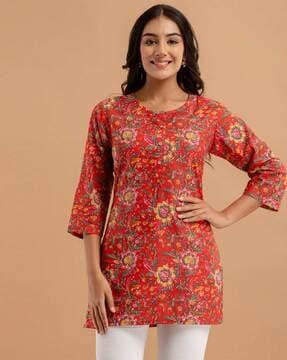 floral print round-neck straight kurti