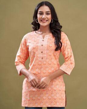 floral print round-neck straight kurti