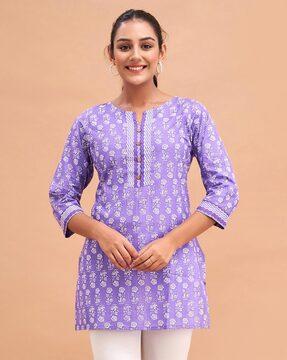 floral print round-neck straight kurti